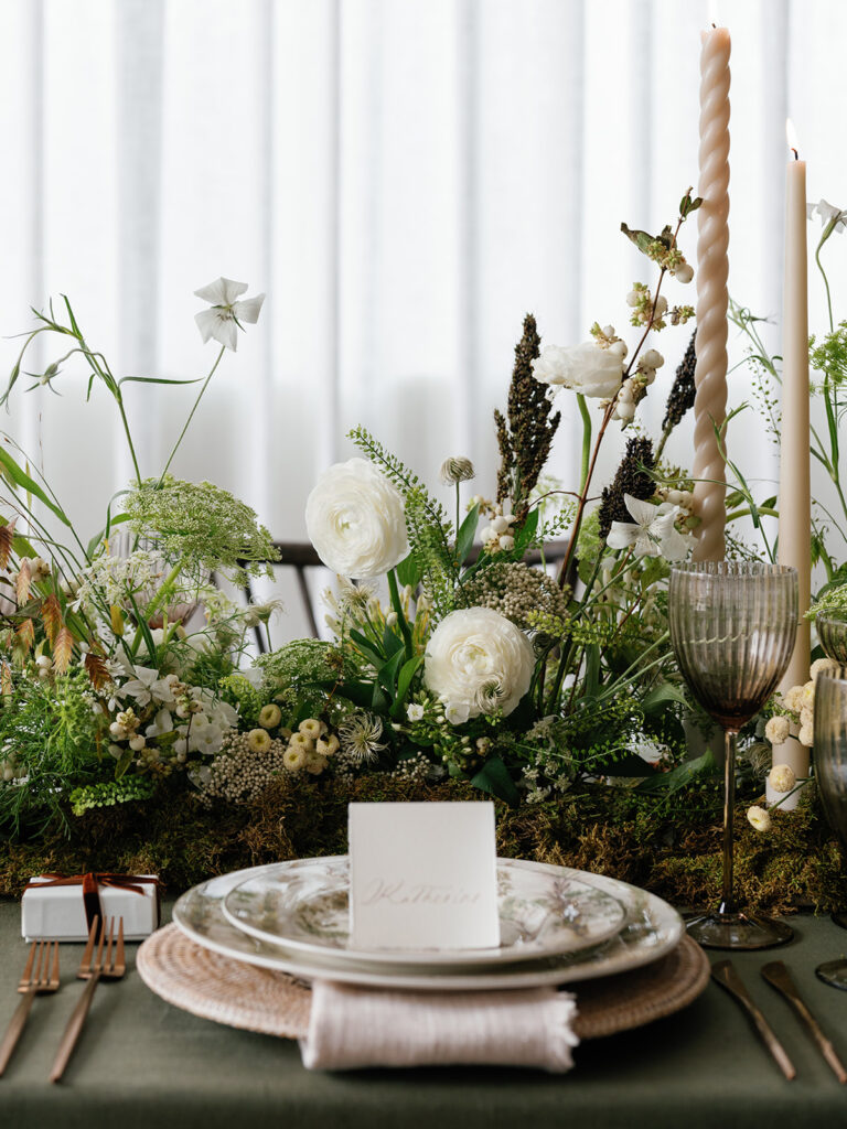 White wedding centerpiece, floral meadow style, wedding reception, Ever Blooming Floral in Puyallup, WA.